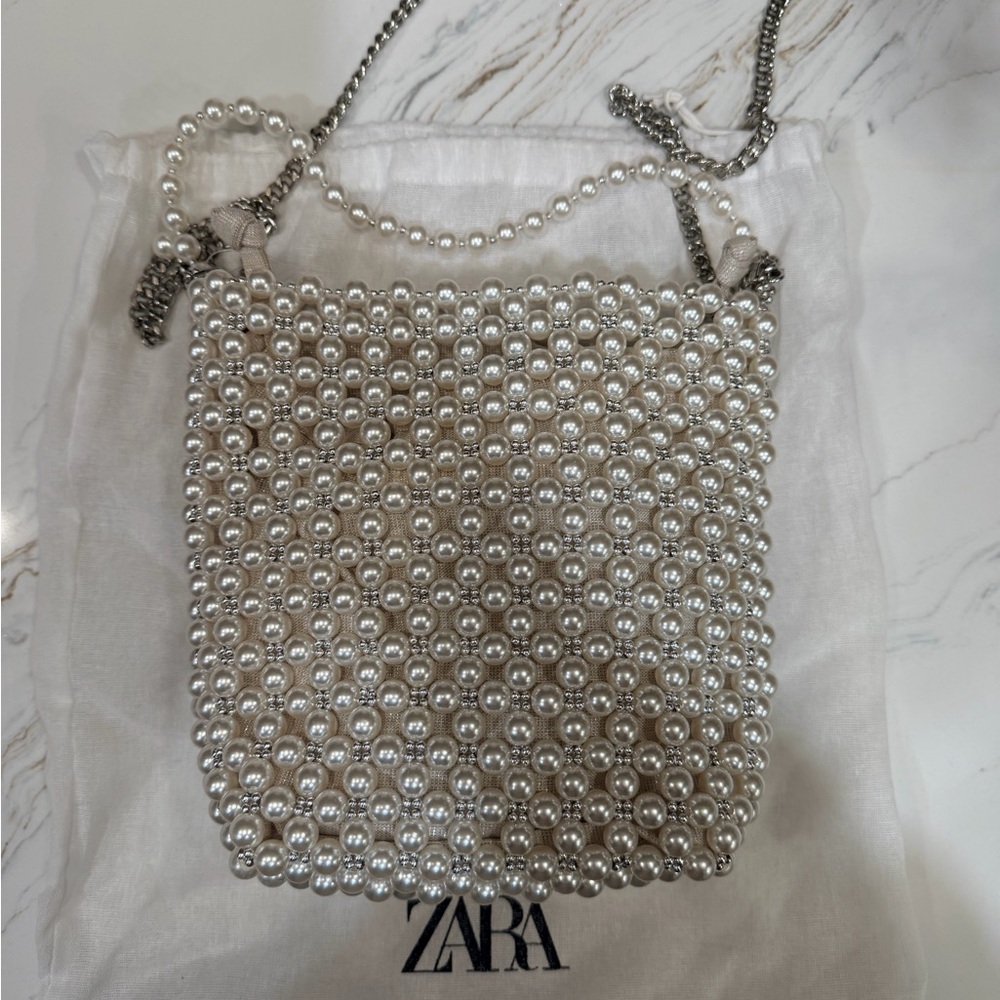 Zara Metallic Pearl-Embellished Shoulder Bag
